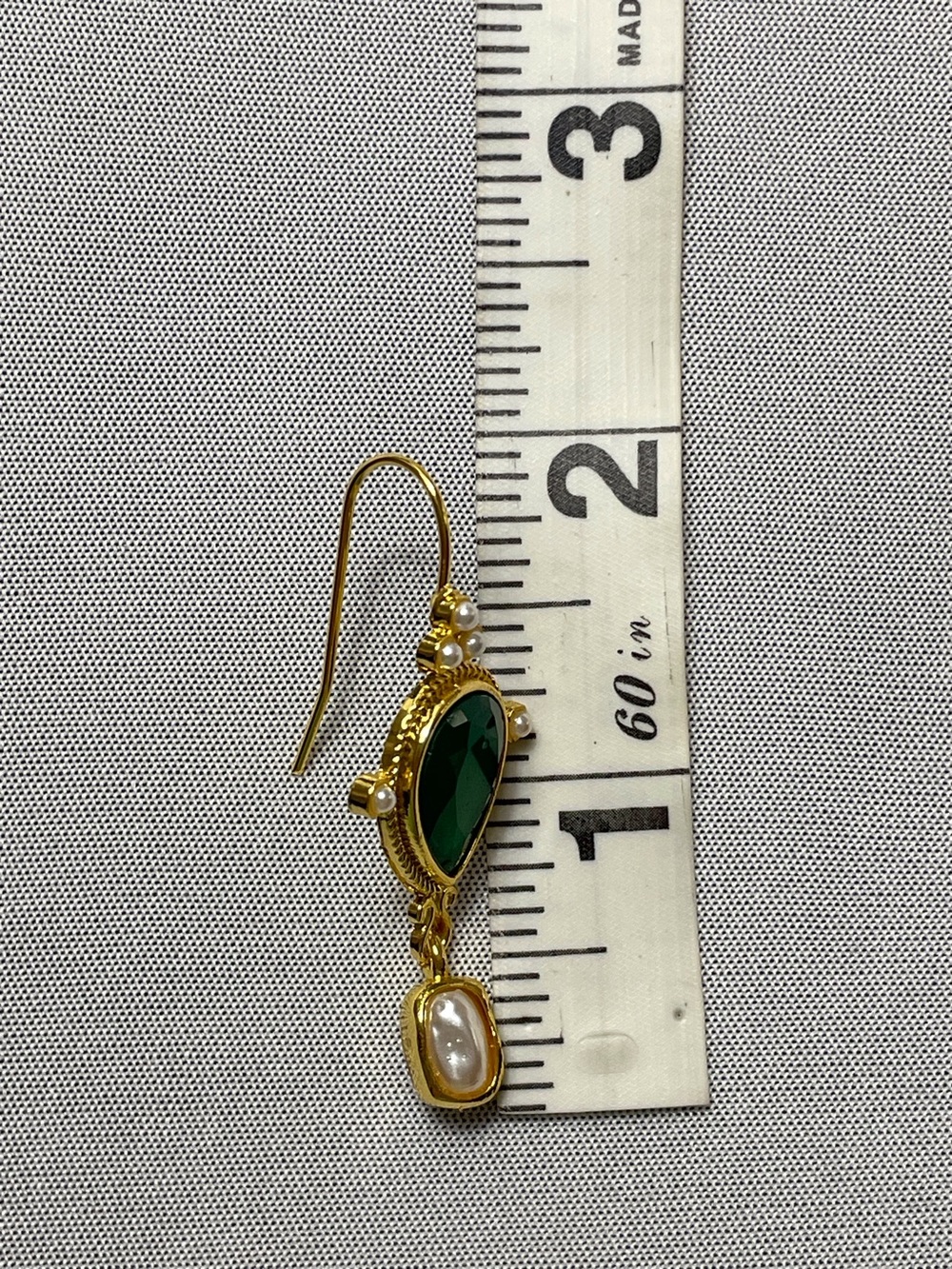 Gold Green Gem Faux Pearl Earrings - Picture 8 of 9